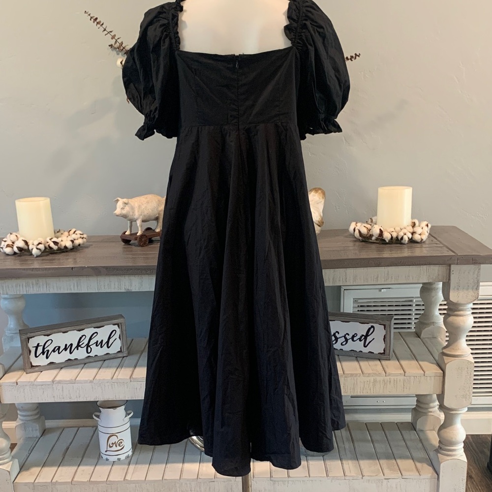 Selkie Black Tea Rose Puff Sleeve Midi Dress - Picture 3 of 6